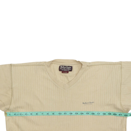 Marlboro Classics Men's Beige V-Neck Cotton Jersey T-Shirt Size L