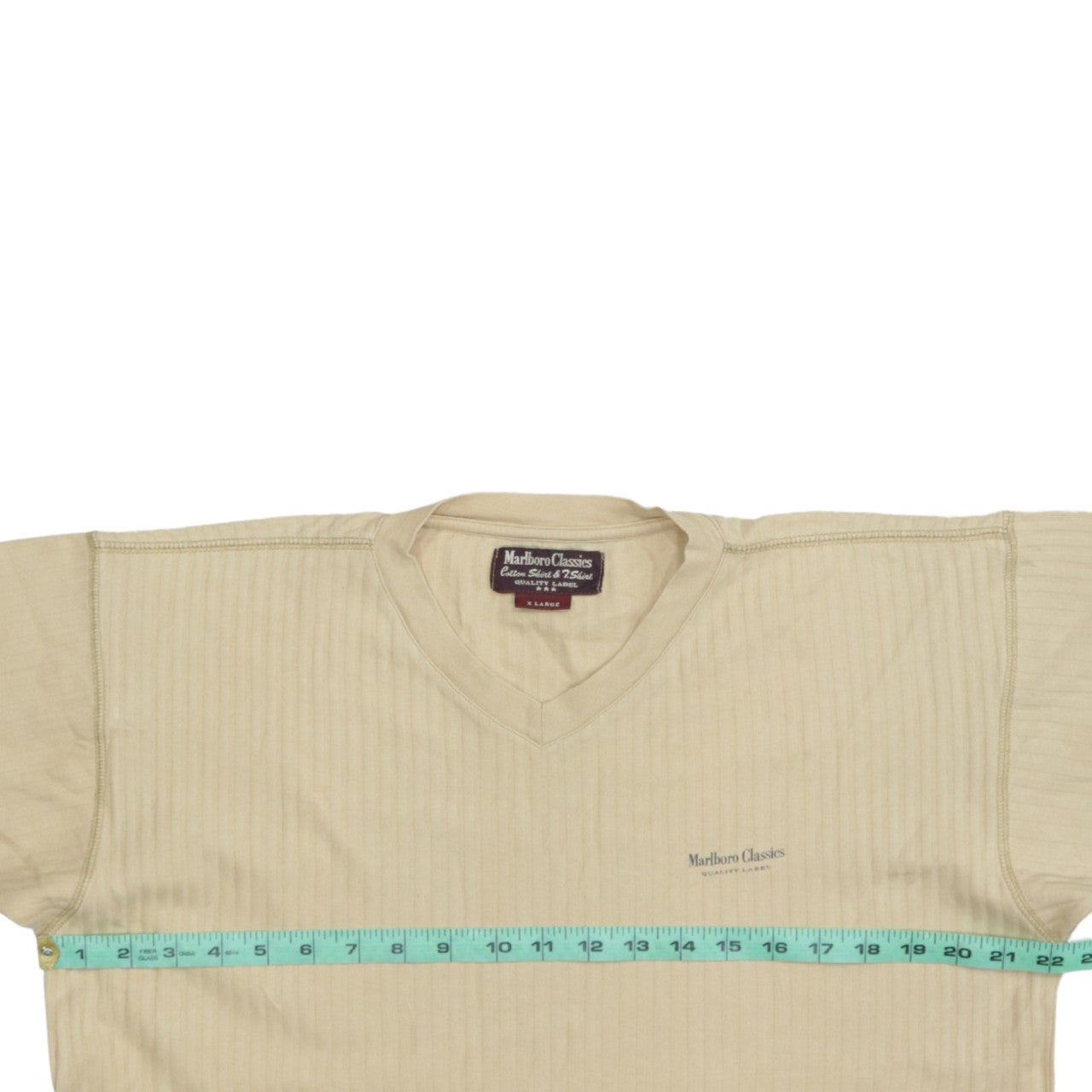 Marlboro Classics Men's Beige V-Neck Cotton Jersey T-Shirt Size L