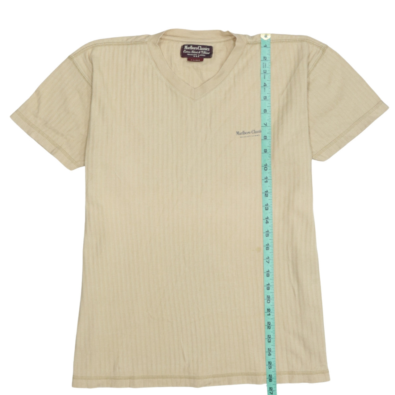 Marlboro Classics Men's Beige V-Neck Cotton Jersey T-Shirt Size L