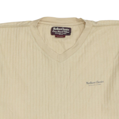 Marlboro Classics Men's Beige V-Neck Cotton Jersey T-Shirt Size L