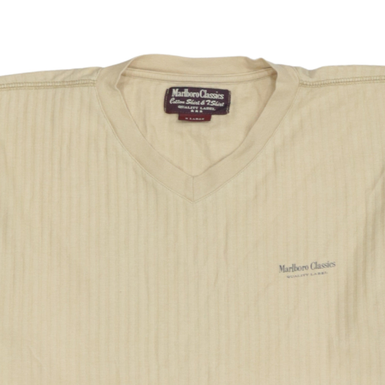 Marlboro Classics Men's Beige V-Neck Cotton Jersey T-Shirt Size L