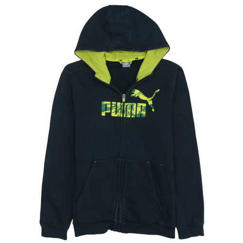 Puma Boys Black Full Zip Hoodie 15-16 Years Graphic Print Fleece