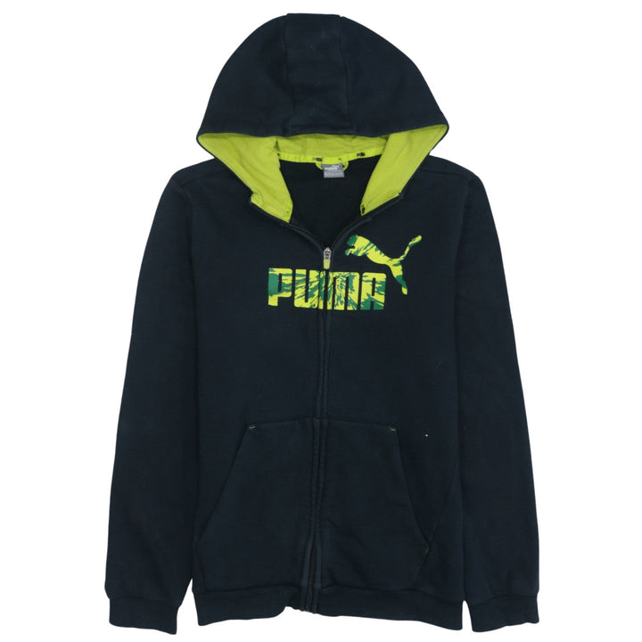 Puma Boys Black Full Zip Hoodie 15-16 Years Graphic Print Fleece