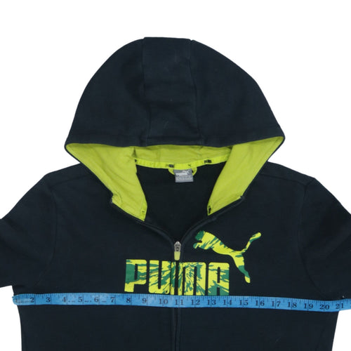 Puma Boys Black Full Zip Hoodie 15-16 Years Graphic Print Fleece