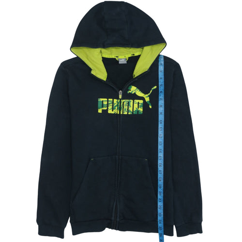 Puma Boys Black Full Zip Hoodie 15-16 Years Graphic Print Fleece