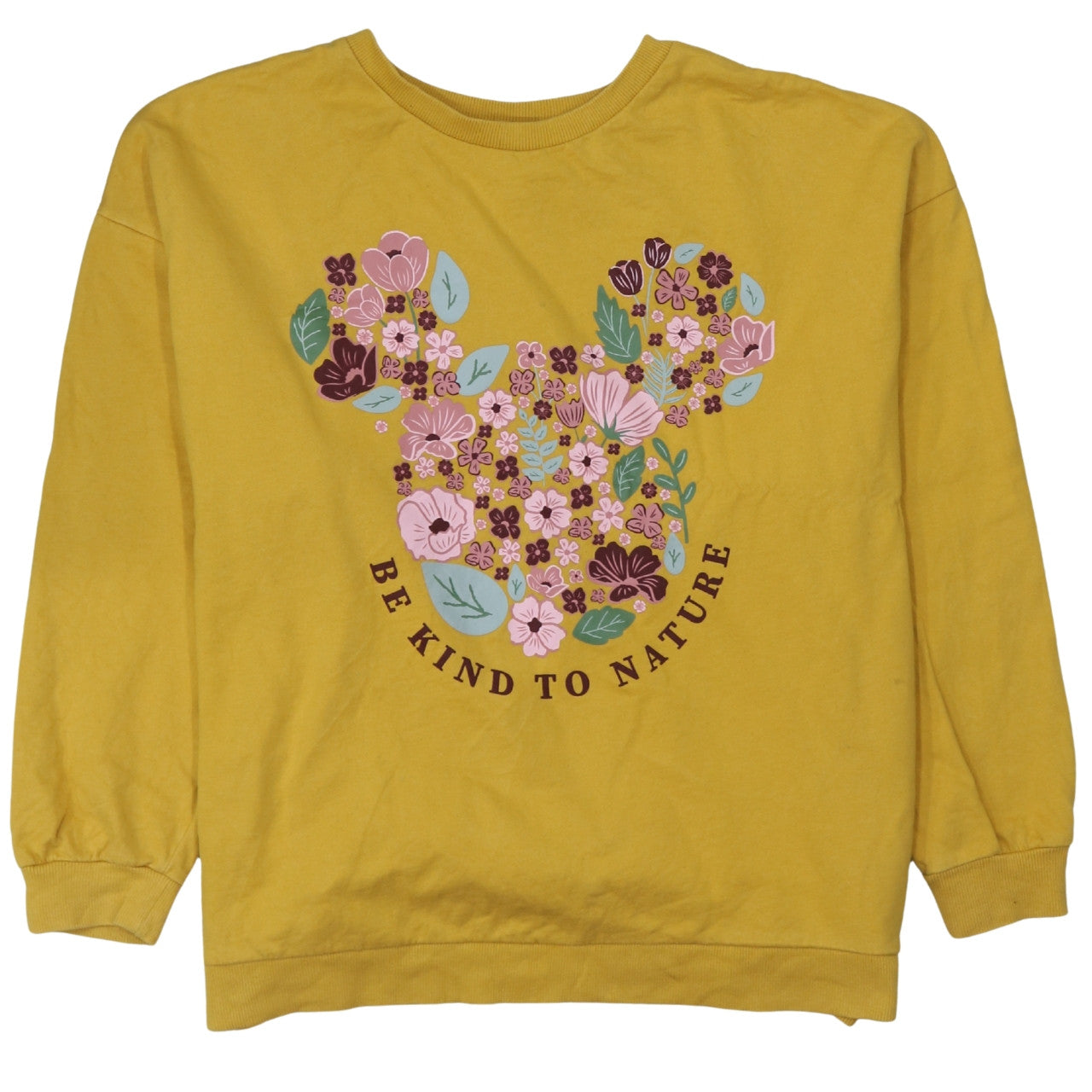 Disney Tu Women's Yellow Floral Minnie Sweatshirt Size 10 Cotton