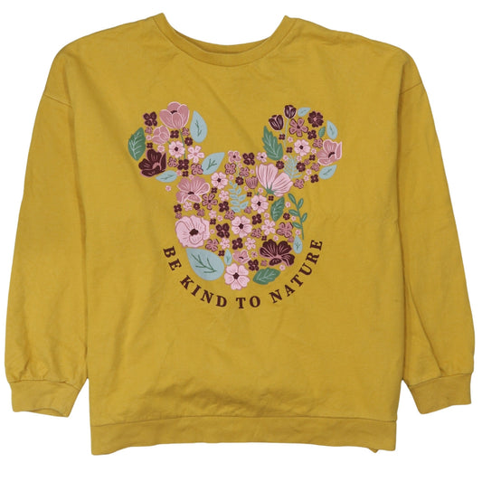 Disney Tu Women's Yellow Floral Minnie Sweatshirt Size 10 Cotton