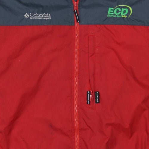 Columbia Men's Red Grey Hooded Windbreaker Jacket XL