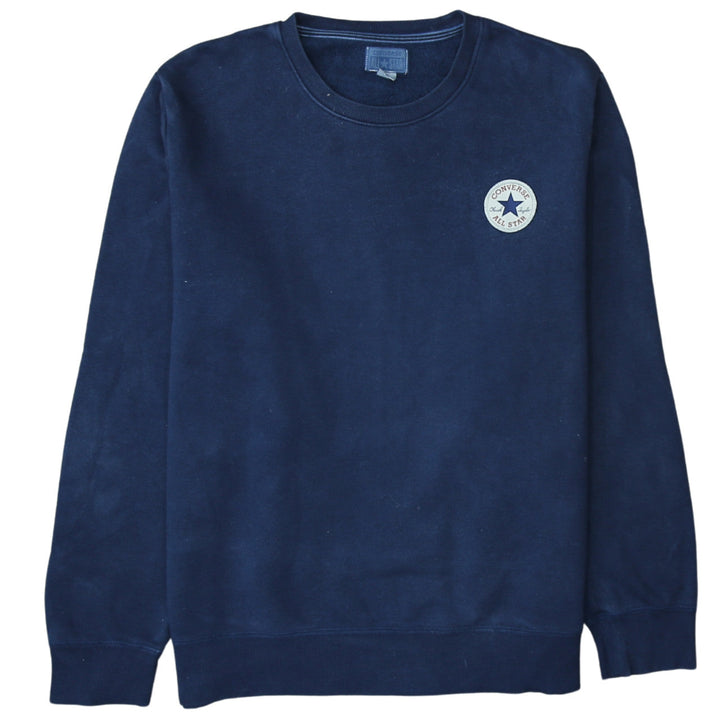 Converse Men Blue Logo Pullover Sweatshirt L Fleece Cotton Blend