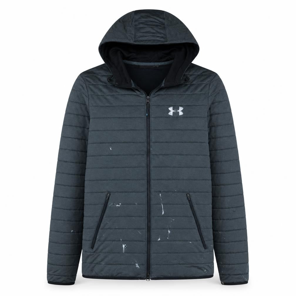 Front view of Under Armour Men’s Grey Hooded Full Zip Puffer Jacket L