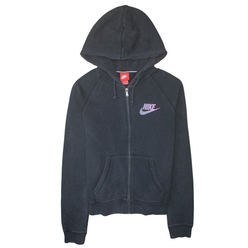 Nike Women Black Full Zip Hoodie Medium Cotton Blend Logo Sportswear