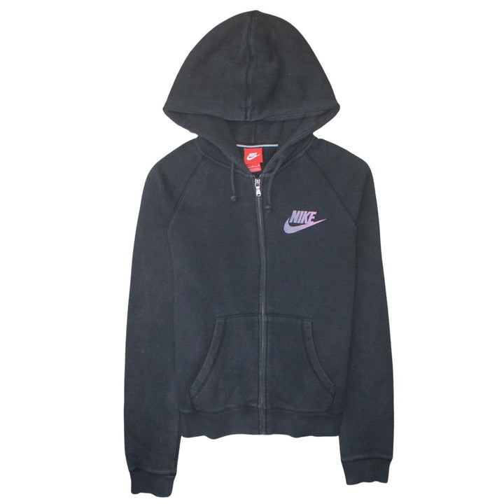 Nike Women Black Full Zip Hoodie Medium Cotton Blend Logo Sportswear