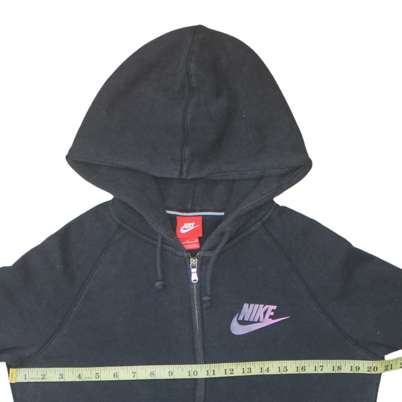 Nike Women Black Full Zip Hoodie Medium Cotton Blend Logo Sportswear