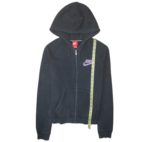 Nike Women Black Full Zip Hoodie Medium Cotton Blend Logo Sportswear