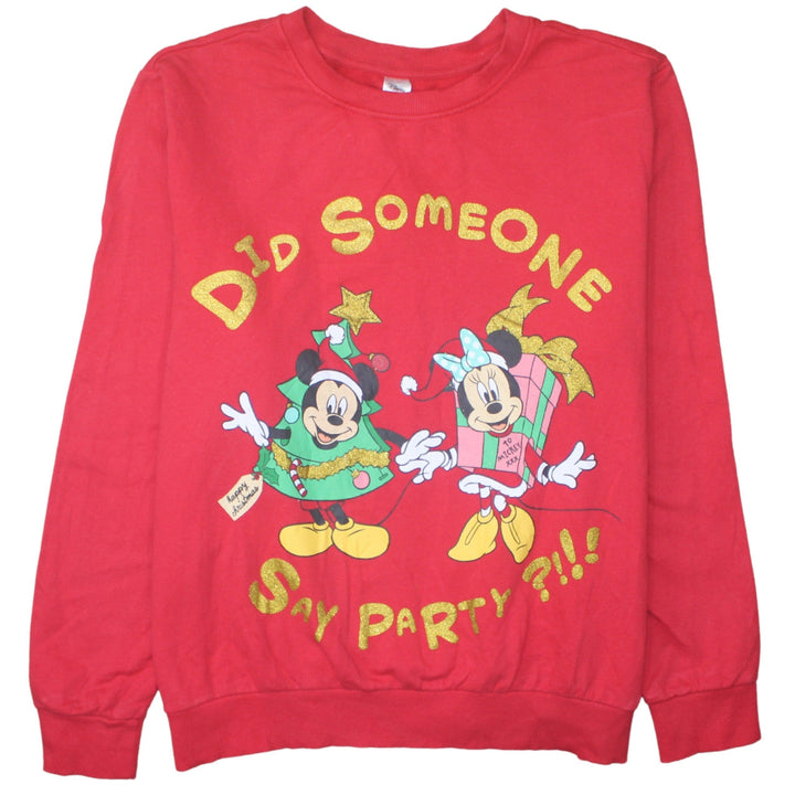 Disney Boys Red Christmas Sweatshirt L 16-18 Mickey & Minnie Graphic Pullover