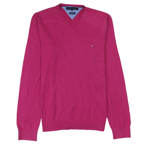 Tommy Hilfiger Men's Pink V-Neck Cotton Jumper Size M