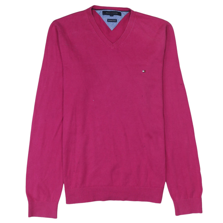 Tommy Hilfiger Men's Pink V-Neck Cotton Jumper Size M