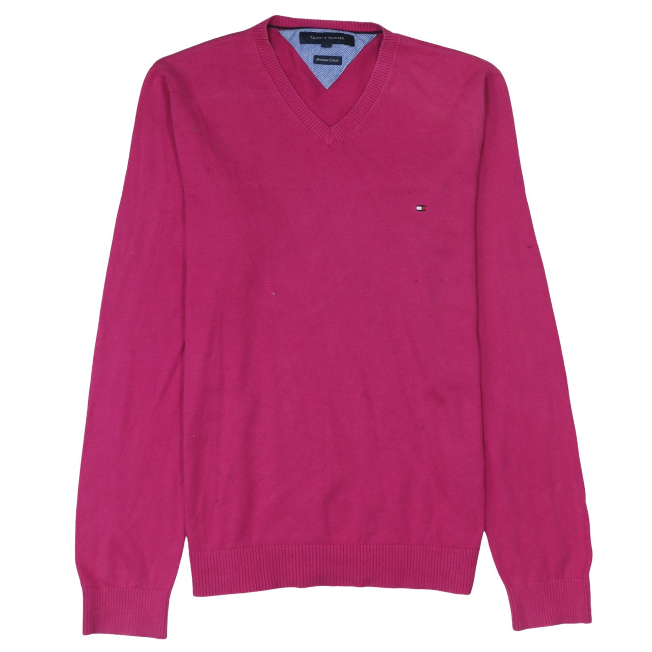 Tommy Hilfiger Men's Pink V-Neck Cotton Jumper Size M
