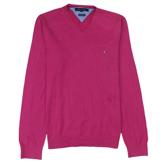 Tommy Hilfiger Men's Pink V-Neck Cotton Jumper Size M