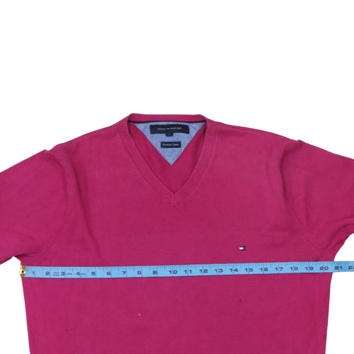 Tommy Hilfiger Men's Pink V-Neck Cotton Jumper Size M