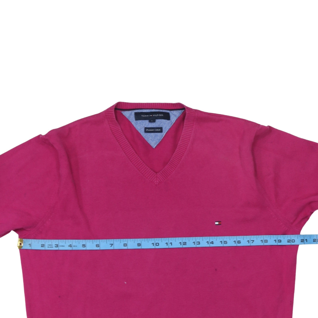 Tommy Hilfiger Men's Pink V-Neck Cotton Jumper Size M