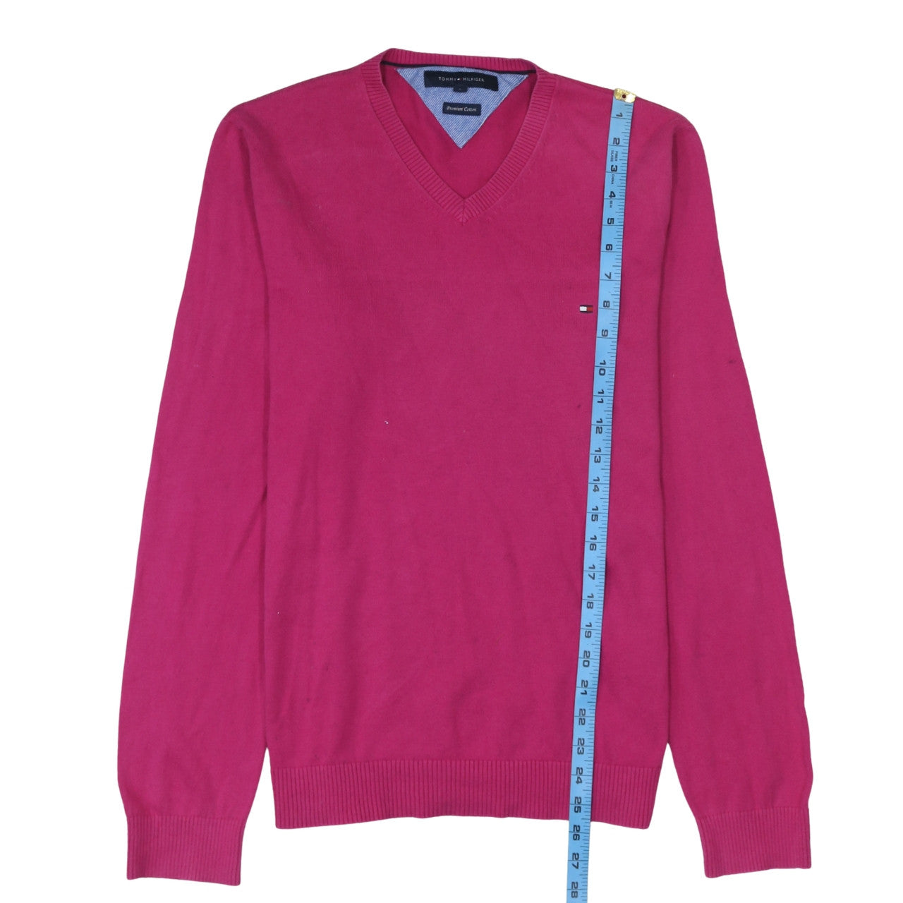 Tommy Hilfiger Men's Pink V-Neck Cotton Jumper Size M