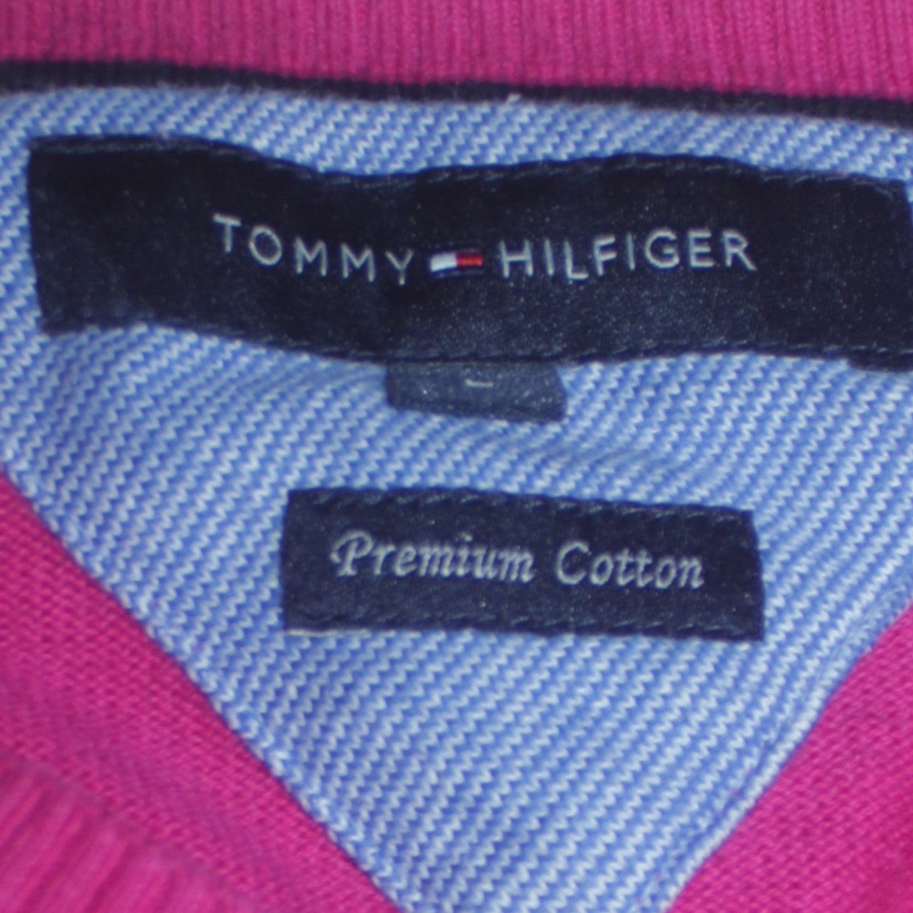Tommy Hilfiger Men's Pink V-Neck Cotton Jumper Size M