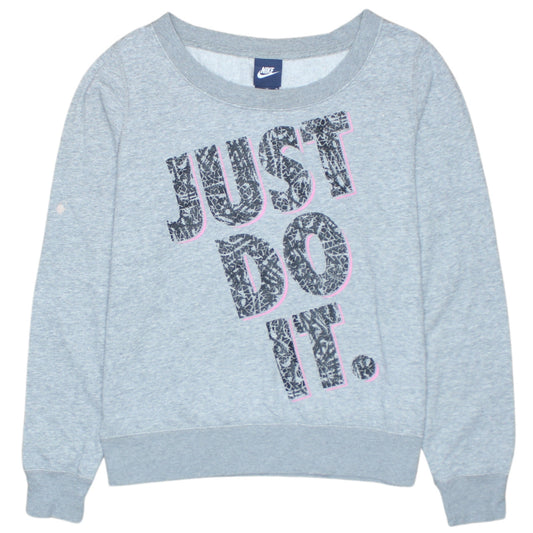 Nike Women Grey Just Do It Crew Neck Pullover Sweatshirt Size M