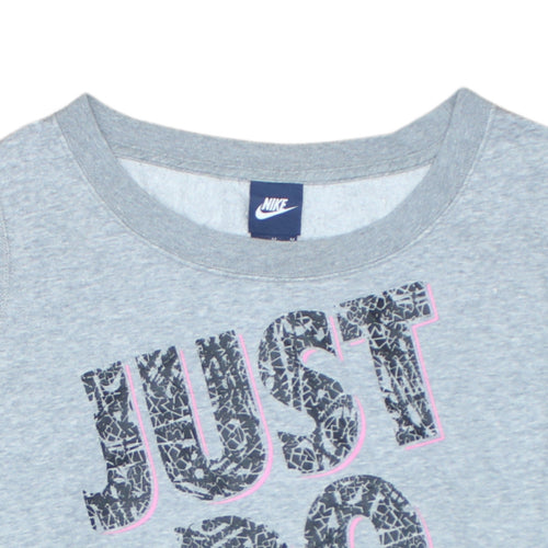 Nike Women Grey Just Do It Crew Neck Pullover Sweatshirt Size M