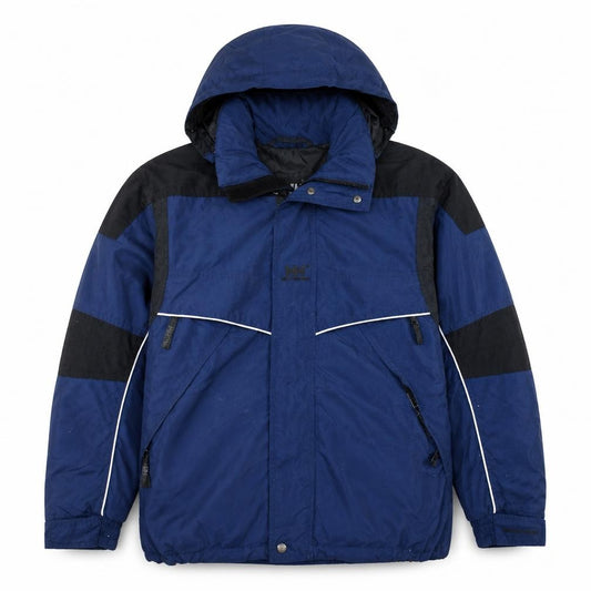 Front view of Helly Hansen Men's Blue Waterproof Parka Jacket S Hooded Winter Outdoor
