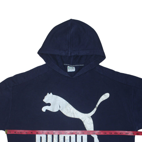Puma Women Navy Blue Short Sleeve Hoodie UK 14 Logo Cotton