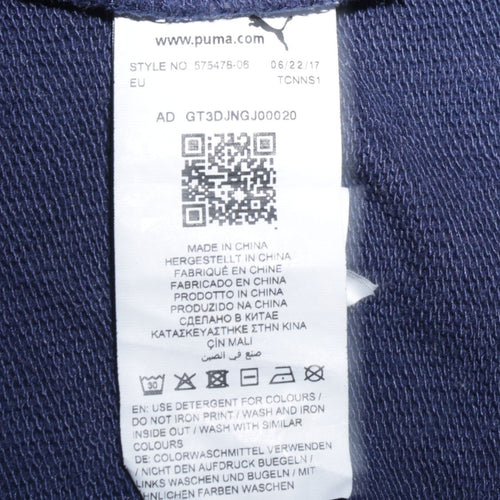 Puma Women Navy Blue Short Sleeve Hoodie UK 14 Logo Cotton