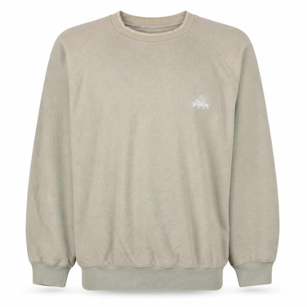 Front view of Adidas Men Beige XL Golf Crew Neck Sweatshirt Pullover