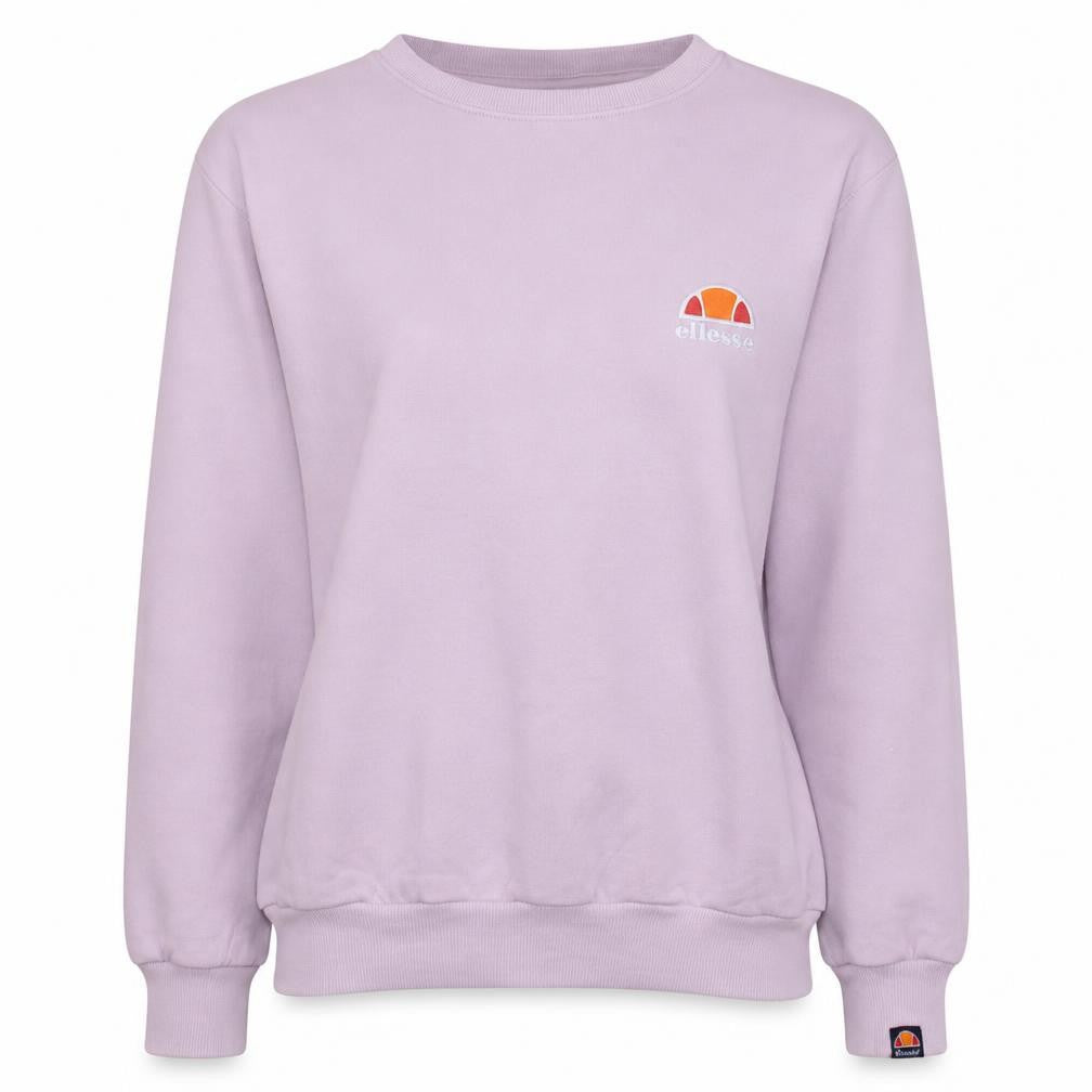 Front view of Ellesse women’s pink crew neck pullover sweatshirt, size UK 12