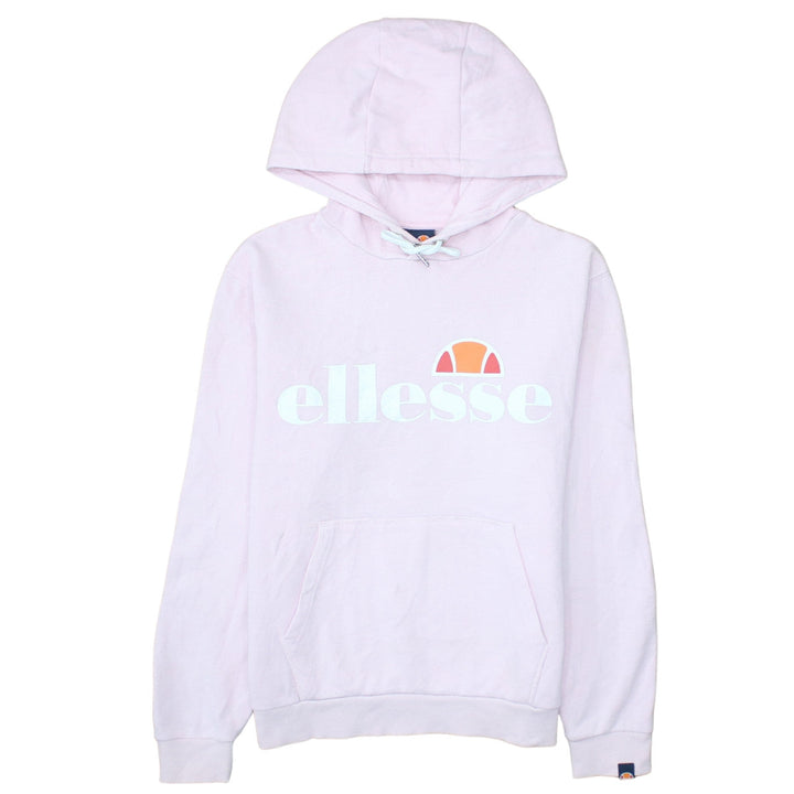 Ellesse Women Pink Pullover Hoodie UK 8 Cotton Blend Logo Print