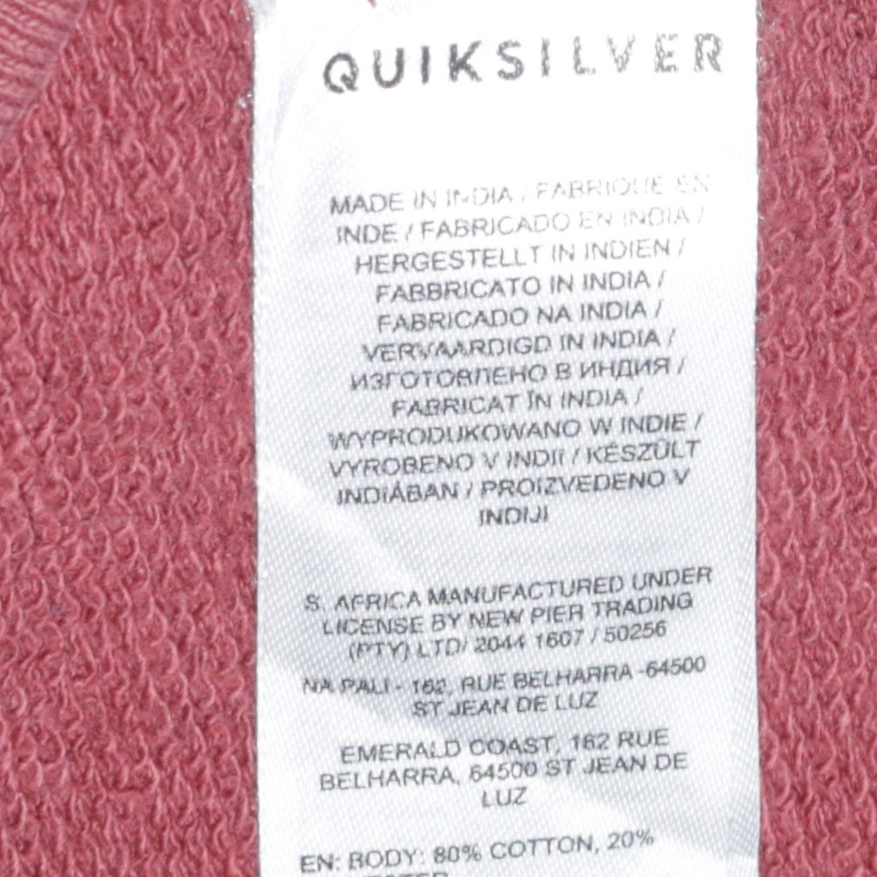 Quiksilver Men's Red Pullover Hoodie Medium Fleece Cotton Blend
