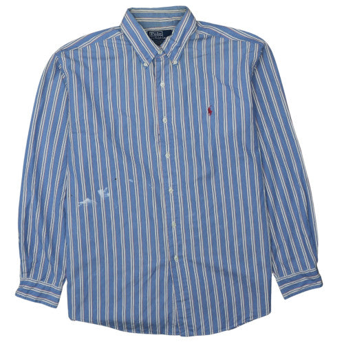 Ralph Lauren Men's Blue Striped Button-Down Cotton Shirt XL