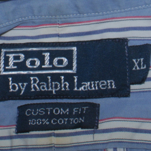 Ralph Lauren Men's Blue Striped Button-Down Cotton Shirt XL