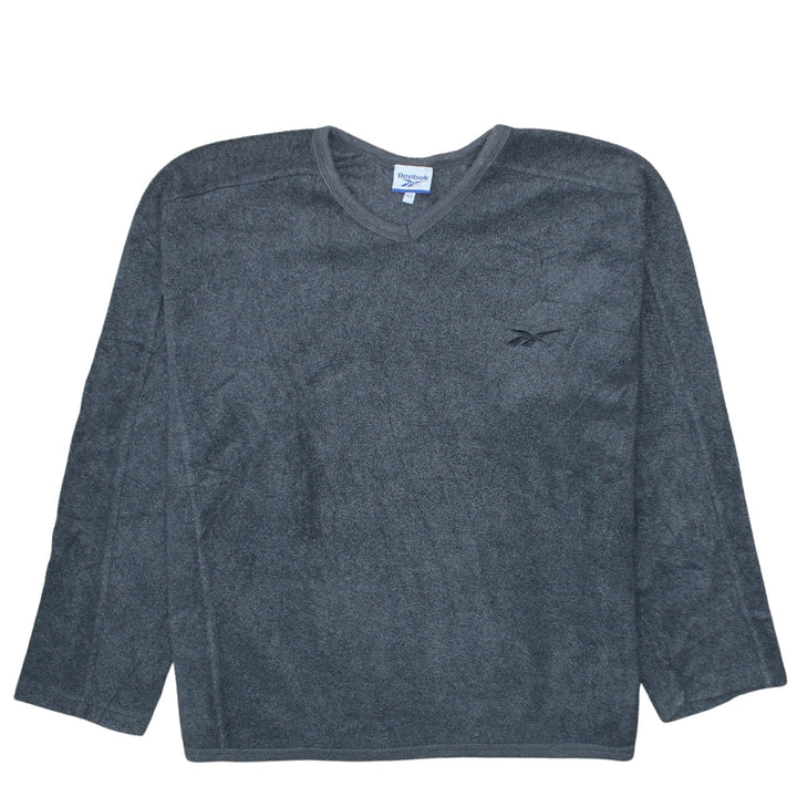 Reebok Women’s Grey Fleece V-Neck Pullover Sweatshirt Size 14
