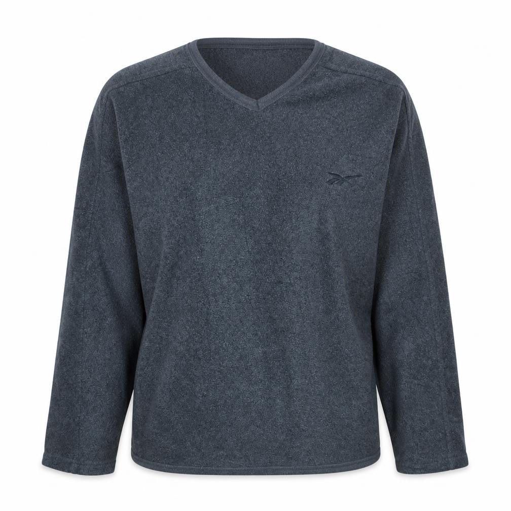 Front view of Reebok Women’s Grey Fleece V-Neck Pullover Sweatshirt, size UK 14