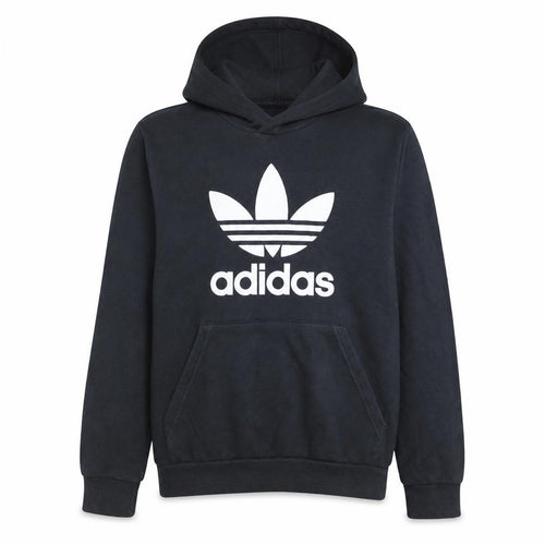 Adidas Boys Black Pullover Hoodie L 13-14 Years Classic Trefoil Sweatshirt