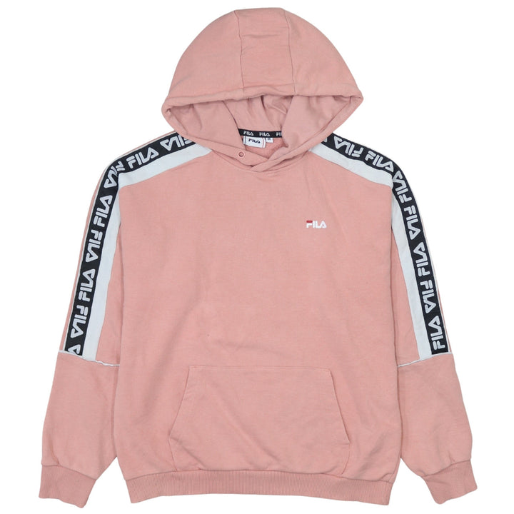 FILA Women Pink Logo Tape Pullover Hoodie Size M