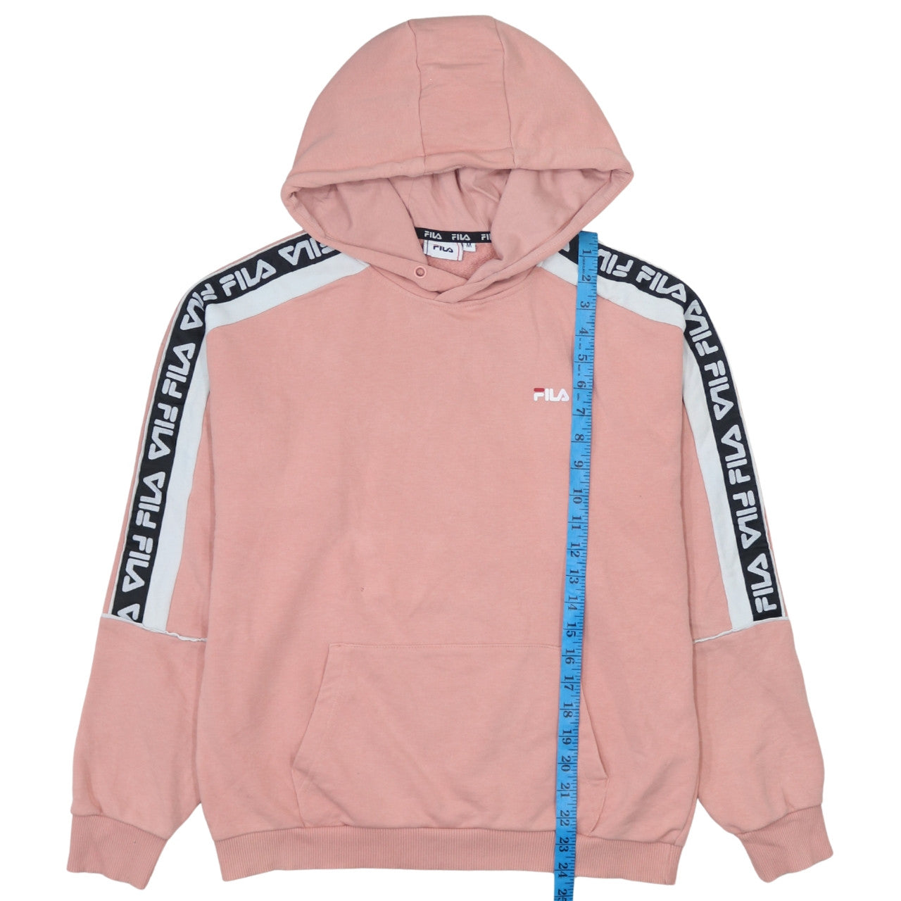 FILA Women Pink Logo Tape Pullover Hoodie Size M