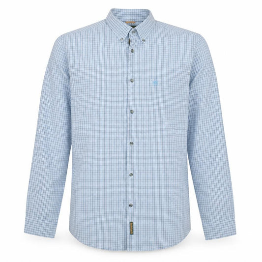 Front view of Timberland Men's Blue Check Long Sleeve Button-Down Casual Shirt L