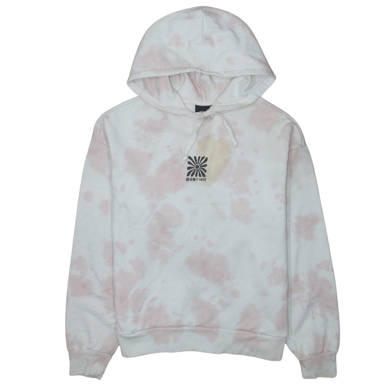 Vans Womens White Pink Tie Dye Hoodie Small Relaxed Fit Pullover