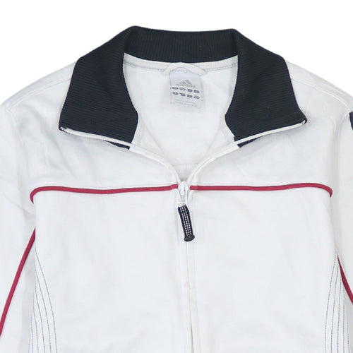 Adidas Women White Full Zip Sweatshirt Size 12 Logo Sportswear