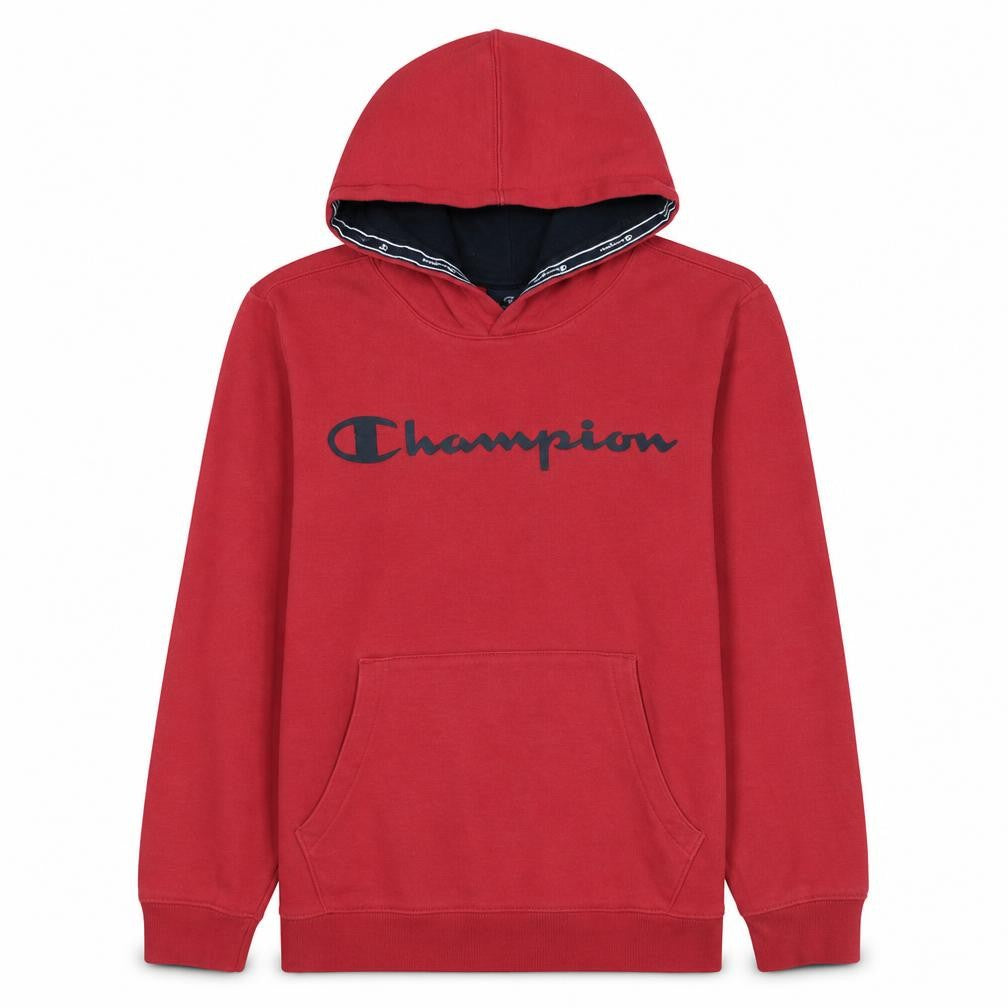Champion Boys Red Pullover Hoodie XL 13-14 Years Cotton Blend Logo Print