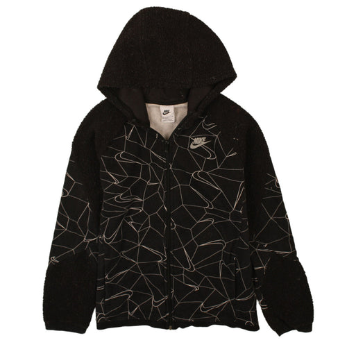 Nike Boys Black Full Zip Hoodie XL 170cm Fleece Geometric Design