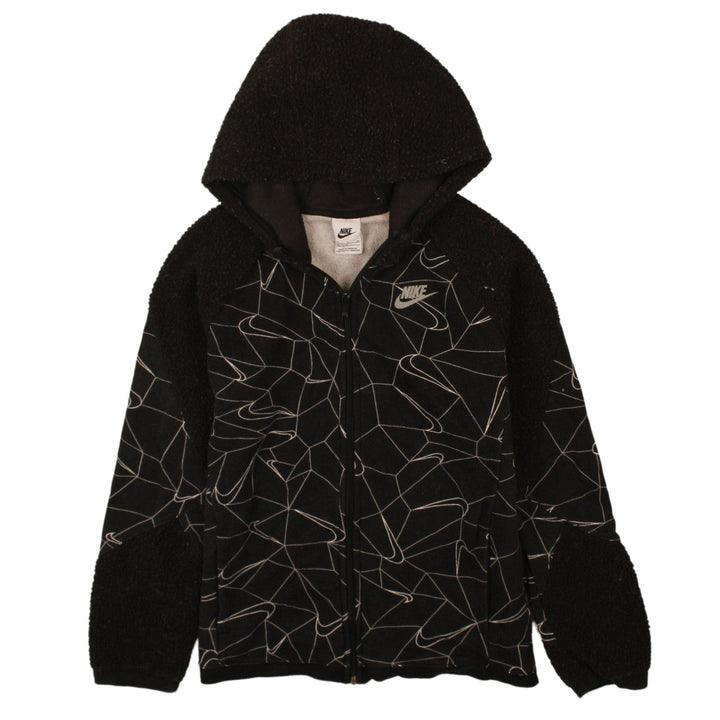 Nike Boys Black Full Zip Hoodie XL 170cm Fleece Geometric Design