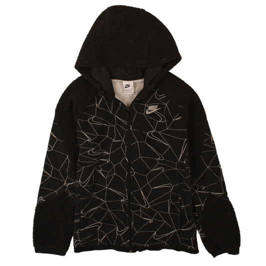 Nike Boys Black Full Zip Hoodie XL 170cm Fleece Geometric Design